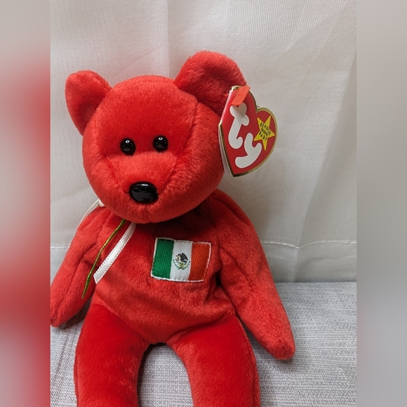 1999 TY Beanie Babies Osito Red Teddy Bear  Tags Flag Mexican Flag Retired Vinta - Picture 2 of 9